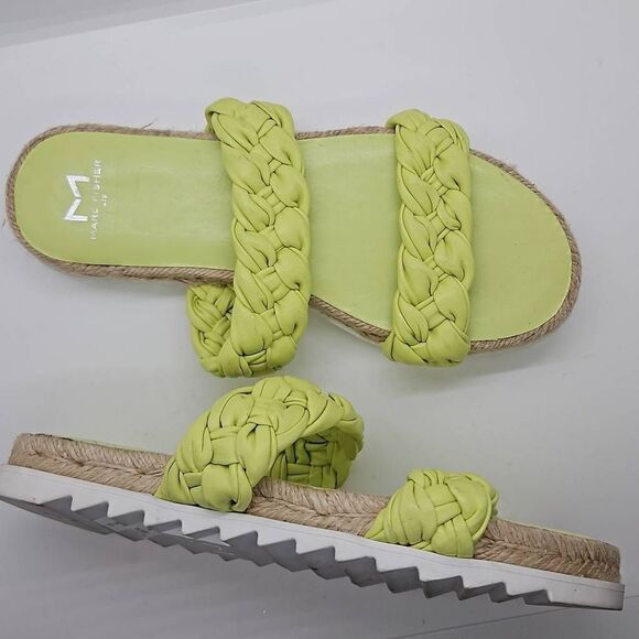 Jaime Flat Marc Fisher Leather Women Sandals Espadrille Slip On Lime Green Size - Picture 1 of 8